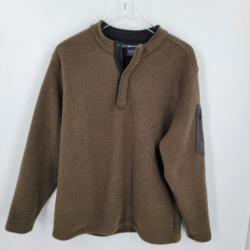 ExOfficio Pullover Mens Large Green Black Quarter Snap Zip Sleeve Pocket